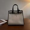 Bolso de Mano de Cuero con Parches de Lona Moda Pequeño Gran Capacidad para Mujer 2025 Nuevo Simple Combinación Perfecta para Viajar Debajo del Brazo Hombro