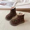 Botas de Nieve para Niños para Otoño e Invierno, Forradas de Felpa y Cálidas, Botas de Algodón para Niñas, Botines Gruesos Antideslizantes, Zapatos de Algodón para Bebé Estilo Coreano con Estampado de Leopardo