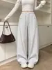 Calça de moletom feminina nova para primavera e outono, cintura alta, solta, reta, perna larga, calça de moletom casual versátil com perna curva para pessoas baixinhas