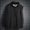 Nuevo chaleco sin mangas para hombre, camiseta casual de color liso, suéter con capucha, camiseta con cordones, sudadera hip-hop para hombre