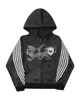 Moletom com Capuz Estampado de Três Listras Design Retrô Europeu e Americano Tendência Street Zíper Solto Slim Fit Masculino e Feminino