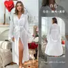 Bata Sexy de Malla Feiyun Estilo Largo para Novia Sesión Matutina de Boda Ropa de Abrigo Color Sólido Gasa Delgada Bata de Casa Múltiples Colores 816