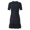 Vestido de Punto Pullover de Verano 2026 Nuevo Estilo Francés Cuello Redondo Hebilla Metálica Corte Ajustado Hueco Adorno de Volantes