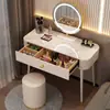 Tocador de pizarra con un toque de lujo ligero y de alta gama, moderno y sencillo para dormitorios pequeños, tocador de maquillaje de madera maciza en estilo crema