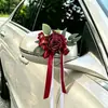 Flores artificiales de rosa para espejo retrovisor de coche de bodas, decoración de cinta para convoy de bodas, flores para coche en rosa champán, morado taro y borgoña
