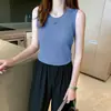 Camisola blanca para mujer, ropa interior de verano, camiseta básica sin mangas de punto de seda helada, top corto ajustado slim-fit para llevar por fuera