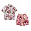 Nuevo Conjunto de Dos Piezas de Verano 2025 con Estampado Lindo de Oso Fresa de Dibujos Animados, Camisa y Shorts, Traje Casual Delgado para Salir