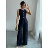 Moda Femenina 2025 Comercio Exterior Transfronterizo Viajero Moda Femenina Cuello Redondo Chaleco Pantalones de Pierna Ancha Pantalones Largos Conjunto de Dos Piezas Sin Mangas