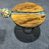 Mesa Redonda Pequeña de Resina Epoxi Transfronteriza para Apartamentos Pequeños, Mesa de Café de Lujo Ligero para Sala de Estar, Mesa Redonda Pequeña Sencilla de Madera Maciza para Mirador, Mesa de Café