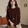 Nuevo Suéter de Cachemir Otoño/Invierno 2025, Grosor Doble Hilo Siete Agujas, Tejido de Canalé Pequeño, Borde Enrollado, Cuello Redondo, Jersey para Mujer para Usar en Capas
