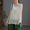 Chaleco de punto calado con cuello en V de algodón tejido a mano para comercio exterior para mujer, chaleco retro artístico holgado transpirable todo terreno para mujer