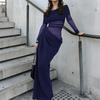 Roupa Europeia e Americana Transfronteiriça Nova Cor Sólida Manga Longa Um Ombro Temperamento Sexy Justo ao Corpo Vestido com Emenda Saia Longa Vestido