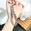 Cadena de Mano de Cuentas de Cristal Lujosa y de Gama Alta, Correa Corta para Muñeca con Clip, Funda para Teléfono Móvil, Llavero, Colgante para Bolso
