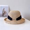 Satén de Seda Ganchillo Fino Rafia Sombrero de Pescador Verano Lujo Ligero Sombrero para el Sol Viaje para Mujer Protección Solar Ala Enrollada Sombrero de Cubo Moderno