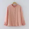 Otoño 2026 Nuevo Llegada Cardigan de Gasa de Doble Capa con Encaje y Cuello Alto Artístico para Mujer Camisa de Manga Larga Capa Base