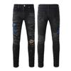 Marca de moda TR AMIRI lavado pesado con agujeros artesanales jeans ajustados de cuero de alta calidad para hombre