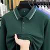 Camiseta de manga larga de algodón puro transfronteriza para hombre, a rayas, holgada, moderna, casual, versátil, tacto de alta gama, cuello con solapa, polo, camiseta para hombre