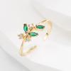 Anel de cobre banhado a ouro com zircônia cor europeia e americana transfronteiriço Moda folha verde moda personalidade temperamento pulseira versátil