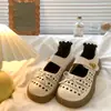 Sandálias Vazadas Mary Jane de Couro para Meninas 2026 Verão Novas Sandálias Fechadas para Crianças Sapatos Versáteis para Crianças Mais Velhas