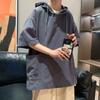 Camiseta masculina de manga curta com capuz no verão da moda americana retrô solta estilo universitário masculino jovem japonês suéter pullover