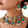 1 Conjunto de Pingentes Florais Brilhantes da Moda Retrô, Colar e Brincos Elegantes Femininos, Conjunto de Joias Femininas