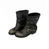 Botas femininas estilo western 2026 novo outono vintage couro desgastado fivela bico redondo plissado salto grosso afunilamento perna de calça