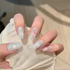 Blush Prata Nebulosa Laço Pontas de Unha Usáveis Contas de Vidro Puramente Feitas à Mão Olho de Gato Pontas de Unha de Manicure Pré-fabricadas Unhas Usáveis Atacado