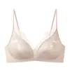 Sutiã push-up de suporte macio com tira de gel respirável, sem aro, para busto pequeno, controle lateral dos seios, acabamento em renda, sutiã sexy sem costas