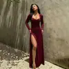 YL26325 Vestido largo de manga larga fruncido con abertura estilo francés transfronterizo, nuevo otoño elegante simple formal largo para mujer