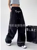 Pantalones Casuales Sueltos con Estampado de Letras de Colores para Chicas Europeas y Americanas Cintura Elástica Moda Deportiva Simple Pantalones de Pierna Ancha Tejidos