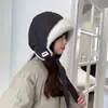 Gorro de Felpa con Protección para las Orejas para Mujer Otoño e Invierno, Gorro de Punto Versátil con Tiras Estilo Coreano, Gorro Lei Feng Cálido, Gorro de Punto a Prueba de Frío