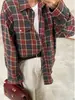 Camisa Suelta de Solapa Transfronteriza de Amazon 2025 Primavera y Otoño Cuadros Manga Larga Bolsillo Camisa de Mujer Suelta y Adelgazante