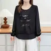 Special2026 Tallas Grandes para Mujer Otoño Nueva Moda Elegante Chaleco de Encaje con Estampado de Letras, Falso Dos Piezas 0839