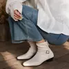 Botas elásticas ajustadas de piel de oveja de capa superior estilo coreano con tacón grueso, botines de tacón medio con punta cuadrada para mujer, botas de moda versátiles para ir al trabajo, adecuadas con faldas