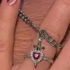 Novo Pingente Criativo de Casal Flecha Atravessando Coração, Conjunto Adaga do Amor Corrente de Diamante para Clavícula Presente de Dia dos Namorados Colar