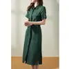 Vestido de lino 2026 verano nuevo ropa de mujer de alta gama camisa de lino puro falda larga juvenil elegante para ir al trabajo