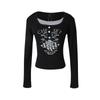 Camiseta de Manga Larga con Estampado de Letras Estilo Americano Picante para Mujer, Nueva Camiseta Base Corta Ajustada de Moda