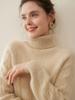 Estilo Diseñador Británico ~ Suéter de Cachemira de Color Sólido para Mujer, Suéter Grueso de Lana Tejido en Cable de Cuello Alto para Vestir en Capas