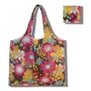 Sacola de Compras Dobrável, Bolsa Quadrada de Tecido Floral, Bolsa Tote Portátil e Resistente, Sacola Ecológica para Compras de Supermercado, Bolsa Impermeável para Armazenamento