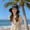 Sombrero de Sol para Mujer con Ala Grande Sentido de la Moda Plegable Sombrero de Sol al Aire Libre con Parte Superior Abierta Muestra la Cara Sombrero de Pescador Pequeño Cuerda a Prueba de Viento