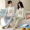 Otoño 2026 Nuevo Algodón Puro Dibujos Animados Pareja Pijama Manga Larga Pantalón Largo Sudadera Cuello Camisero Usable Holgado Ropa de Casa