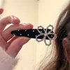 Pinza para el Cabello Elegante de Estilo Francés con Puntos Florales Negros para Mujer, Accesorio de Alta Gama para Otoño e Invierno, Adecuado para Uso Diario y Lavado de Cara