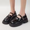 Sapatos Jk Estilo Britânico de Couro Pequeno para Mulheres 2024 Novos Flats de Sola Grossa de Uma Perna Fáceis de Combinar com Saltos Grossos e Mocassins de Salto Alto
