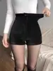 Shorts de veludo cotelê para mulheres Outono e Inverno 2023 Novo Cintura alta Emagrecedor Reto Calças tipo bootcut da moda estilo coreano