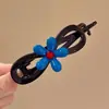 Pinza Azul con Flores Estilo Coreano para Mujer 2025 Nuevo Estilo Pinza para el Cabello en la Parte Trasera de la Cabeza Dulce Pinza de Tiburón Pinza Retorcida Accesorios para el Cabello