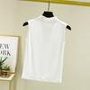Verão Round Neck Viscose Slim-fit Solid Color Algodão sem mangas elegante Commuter I-shaped Brown Casual T-shirt