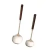 Espátula de cogumelo de aço inoxidável com cabo de madeira, disponível em vários tamanhos, para uso na cozinha doméstica, cabo longo, antiderrapante, espátula de cozinha antiaderente, colher de fritar, espátula de ferro
