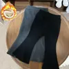 Calça de Fleece Infantil 2025 Outono e Inverno Novo Estilo Meninas Casual Versátil Cor Lisa Elástica Flare Calça de Bebê Tendência