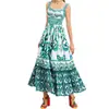 2026 Comercio Exterior Transfronterizo Europeo Ropa de Mujer Otoño Nuevo Estilo Vacaciones Falda Larga Casual Playa Estampado Vestido de Tirantes Finos