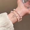 Pulsera de Cristal con Perlas Doble Capa y Lazo Rosa para Mujer, Nuevo Estilo Chino, Súper de Hada, Dulce y Sencilla, Pulsera Ideal para Mejor Amiga Estudiante